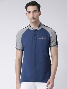 Club York - Men's Blue Half Sleeve Colourblocked Polo Collar T-shirt