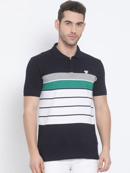 Club York - Men's Navy Blue Half Sleeve Colorblocked Polo Neck T-Shirt