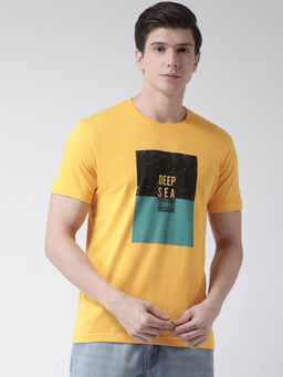 Club York - Men's Yellow Half Sleeve Printed Round Neck T-shirt