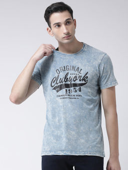 Club York - Men's Blue Half Sleeve Overdyed Round Neck T-shirt