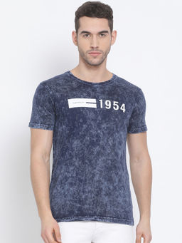 Club York - Men's Navy Blue Half Sleeve Printed Round Neck T-Shirt