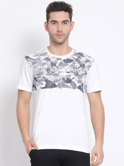 Club York - Men's White Half Sleeve Printed Round Neck T-Shirt