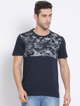 Club York - Men's Navy Blue Half Sleeve Printed Round Neck T-Shirt