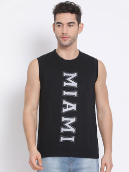 Club York - Men's Black Sleeveless Printed Round Neck Tank T-Shirt