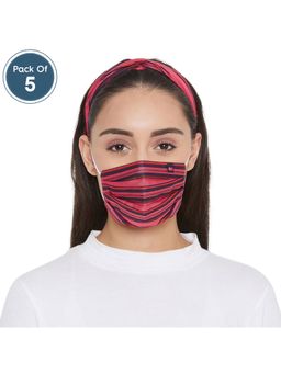 Clovia - Reusable 3 Layer Cotton Pleated Face Mask With Headband - Red (Pack of 5)