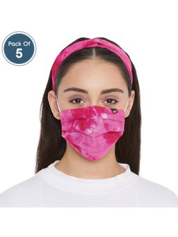 Clovia - Reusable 3 Layer Cotton Pleated Face Mask With Headband - Pink (Pack of 5)