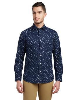 ColorPlus - Dark Blue Printed Casual Shirt