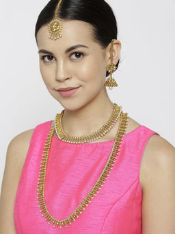 Priyaasi - Gold-Plated Pearls Studded Necklace With Jhumka And Mangtika (Pack of 4)