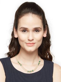 Accessher - Delicate Gold Emarald And Pearl Jaipuri Mala Necklace