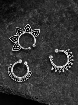 Priyaasi - Silver Plated Oxidised Septum Nose pins (Set of 4 )