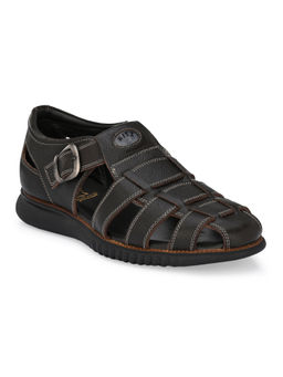 Hitz - Men's Brown Leather Shoe Style Sandals with Buckle Closure