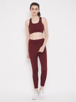 Clovia - Activewear Tights & Padded Sports Bra Set - Maroon