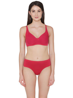 Clovia - Cotton Non-Padded Non-Wired Bra & Mid Waist Hispter Panty - Pink