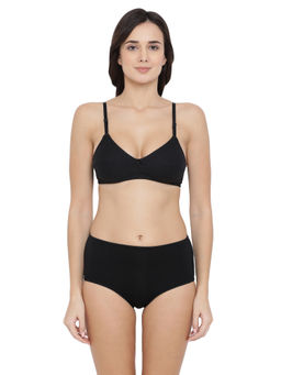 Clovia - Cotton Non-Padded Non-Wired Bra & High Waist Hipster Panty - Black