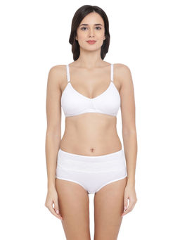 Clovia - Non-Padded Wirefree Cross-Over Cup T-shirt Bra & High Waist Hispter Panty - White