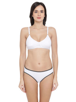 Clovia - Cotton Non-Padded Wirefree Moulded Cup T-shirt Bra & Low Waist Bikini Panty - White
