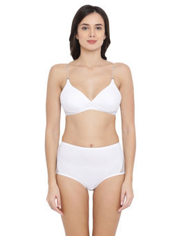 Clovia - Non-Padded Non-Wired Bra With Detachable Straps & High Waist Hipster Panty - White