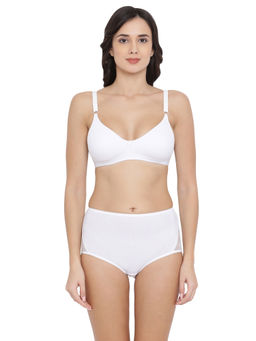 Clovia - Cotton Non-Padded Non-Wired Full Cup Bra & High Waist Hipster Panty - White
