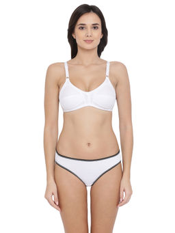 Clovia - Cotton Rich Non Padded Non-Wired Bra & Low Waist Bikini Panty - White