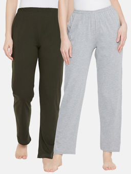 Clovia - Cotton Pack of 2 Pyjama with Elastic Waistband-Green & Grey