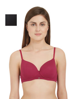 SOIE - Semi/Medium Coverage Padded Non-Wired T-shirt Bra(Pack of 2) - Multi-Color