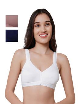 SOIE - Non Padded Non-Wired Full Coverage Stretch Cotton T-shirt Bra-Pack of 3-Multi-Color