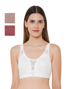 SOIE - Non Padded Non-Wired Full Coverage Stretch Cotton Minimizer Bra-Pack of 3-Multi-Color