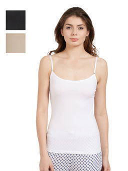 SOIE - Women's Solid Cotton Spandex Slip- Pack Of 3 - Multi-Color