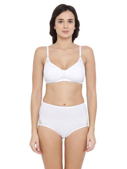Clovia - Cotton Rich Non-Padded Non-Wired T-Shirt Bra & High Waist Hipster Panty - White