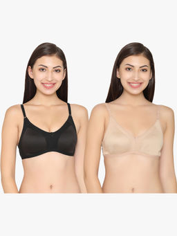 Clovia - Pack of 2 Cotton Non-Wired Full Coverage Spacer Cup T-shirt Bra - Black & Beige
