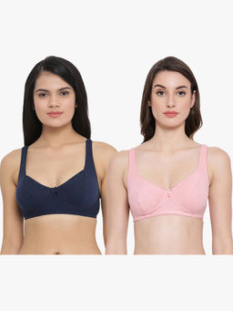 Clovia - Pack of 2 Cotton Non-Padded Non-Wired Full Coverage Bra - Blue & Pink