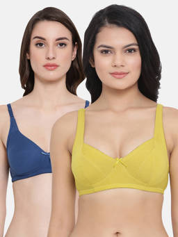 Clovia - Cotton Pack of 2 Non-Padded Non-Wired Full Coverage T-Shirt Bra - Multi-Color