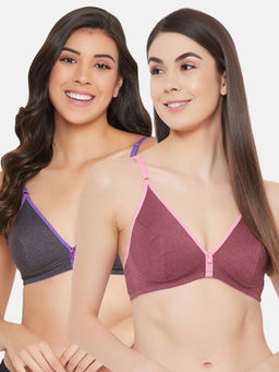 Clovia - Cotton Pack of 2 Non-Padded Non-Wired Demi Cup Plunge Bra - Multi-Color