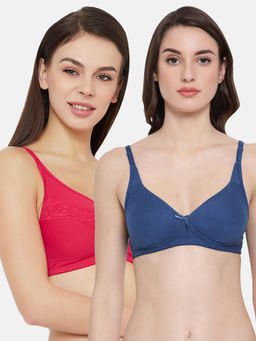 Clovia - Cotton Pack of 2 Non-Padded Non-Wired Full Figure T-shirt Bra - Multi-Color