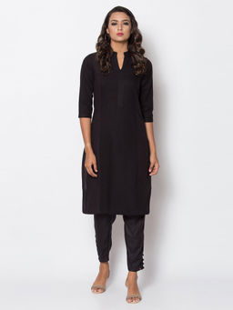Biba - Black Solid Straight Kurta
