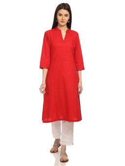 Biba - Red Solid Straight Kurta