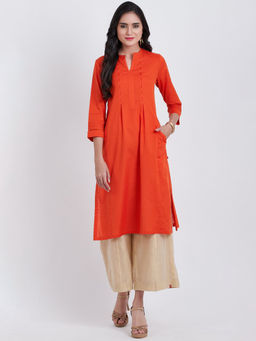 Biba - Orange Solid Kurta