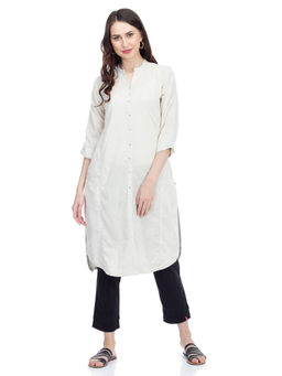 Biba - Off White Solid Straight Kurta