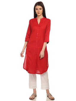 Biba - Red Solid Straight Kurta
