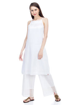 Biba - White A-Line Solid Kurti