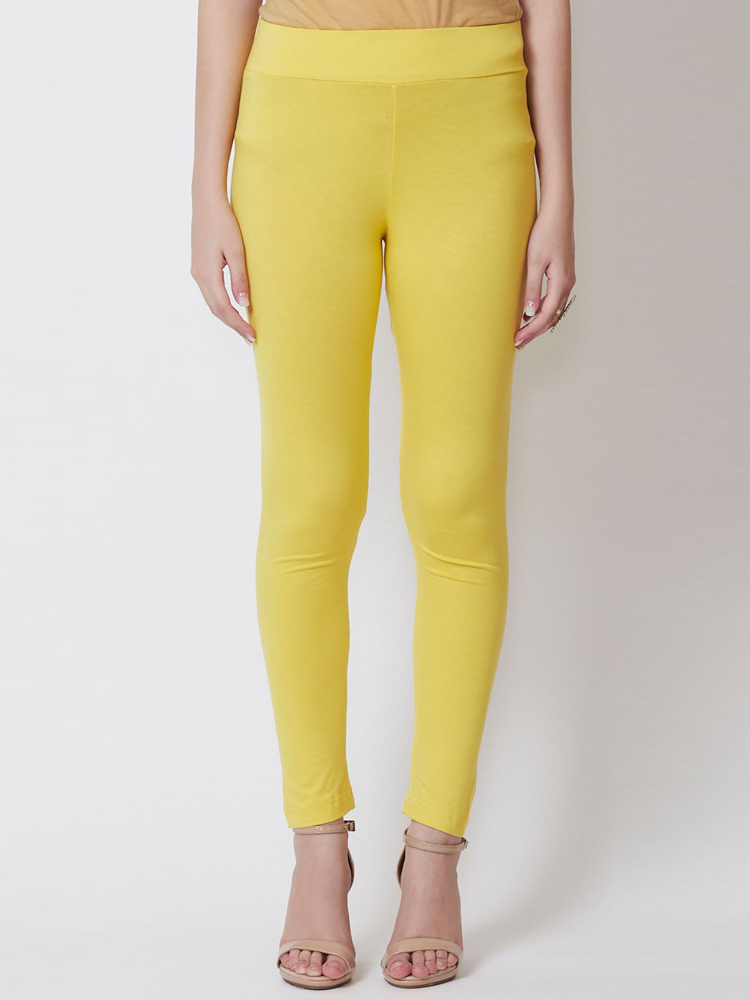 Buy Biba Yellow Solid Cotton Leggings 