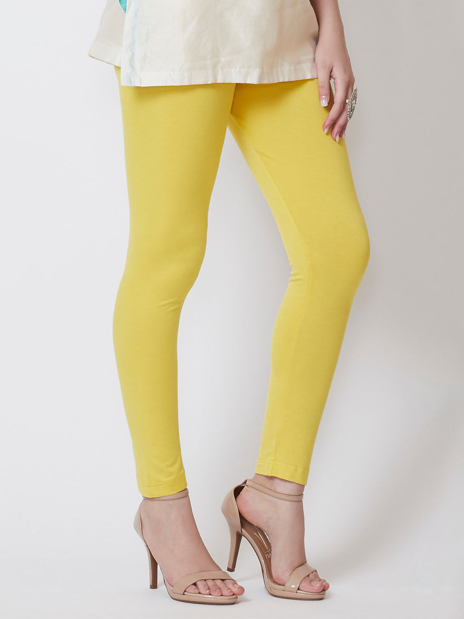 Buy Biba Yellow Solid Cotton Leggings 
