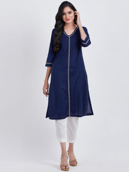 Biba - Navy Blue Solid Kurta