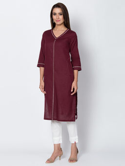 Biba - Maroon Solid Kurta