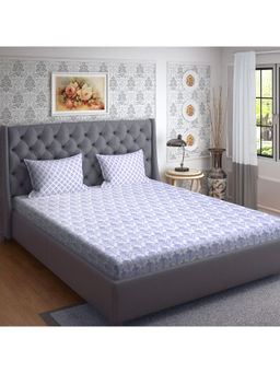 CORE Designed by SPACES - Blue Abstract Cotton 104 Tc 1 Queen Bedsheet & 2 Pillow Cover