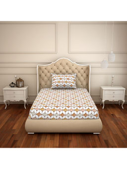 CORE Designed by SPACES - Atrium Brown Geometric Cotton 144 Tc 1 Single Bedsheet,1 Pillow Cover