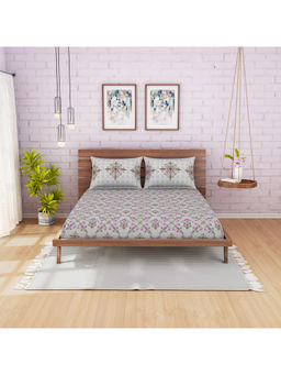 CORE Designed by SPACES - Jubilance 210 Tc Grey Cotton 1 Queen Bedsheet With 2 Pillow Cover