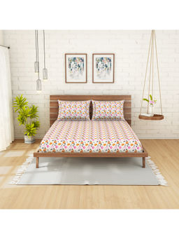 CORE Designed by SPACES - Jubilance 210 Tc Pink Cotton 1 Queen Bedsheet With 2 Pillow Cover