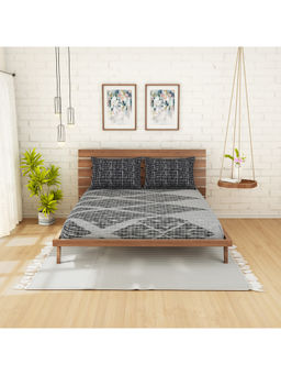 CORE Designed by SPACES - Jubilance 210 Tc Grey Cotton 1 Queen Bedsheet With 2 Pillow Cover