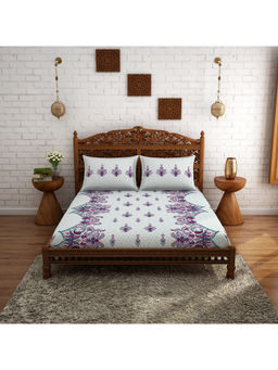 CORE Designed by SPACES - Cotton Purple Abstract 210 Tc 1 Queen Bedsheet With 2 Pillow Covers